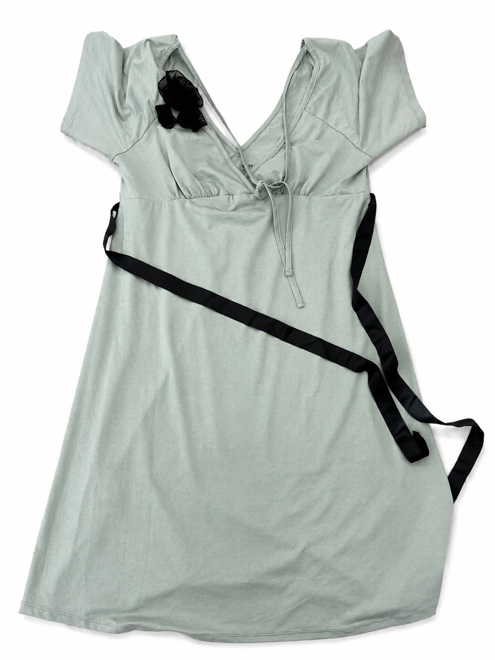 Cache Coeur Grey Maternity Dress with Black Ribbon and laced flowers